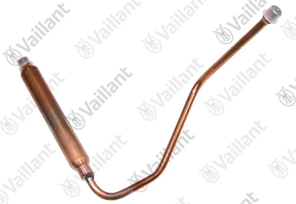 Kupferrohr mit zwei Anschlüssen, Hersteller Vaillant. Verwendet in Kühlsystemen als Filtertrockner zur Entfernung von Feuchtigkeit und Verunreinigungen.